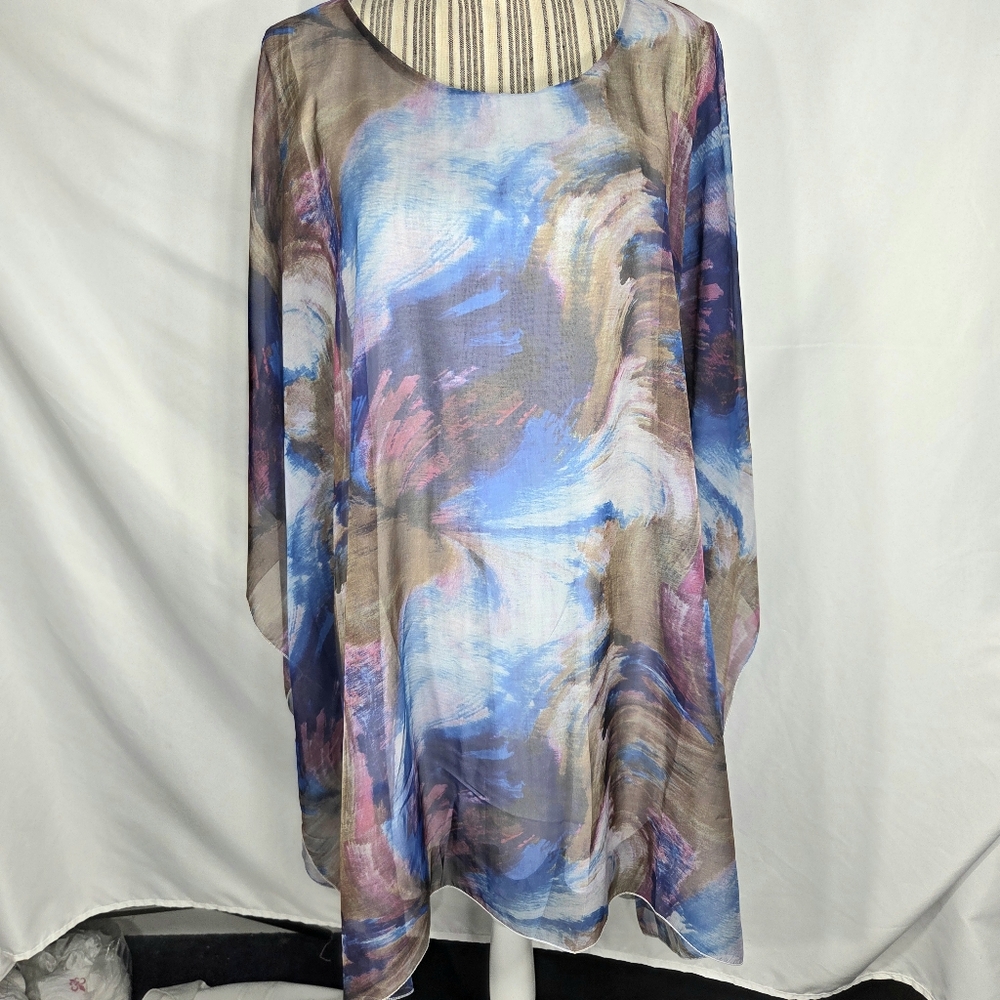 Violet Ruby Multicolored Oversized Flowy Art Tunic Top Lined Size Large